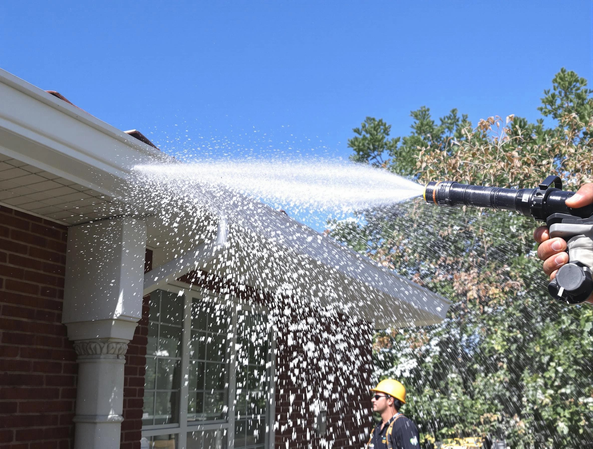 Cleared downspout by Twinsburg Roofing Company ensuring unrestricted flow in Twinsburg, OH