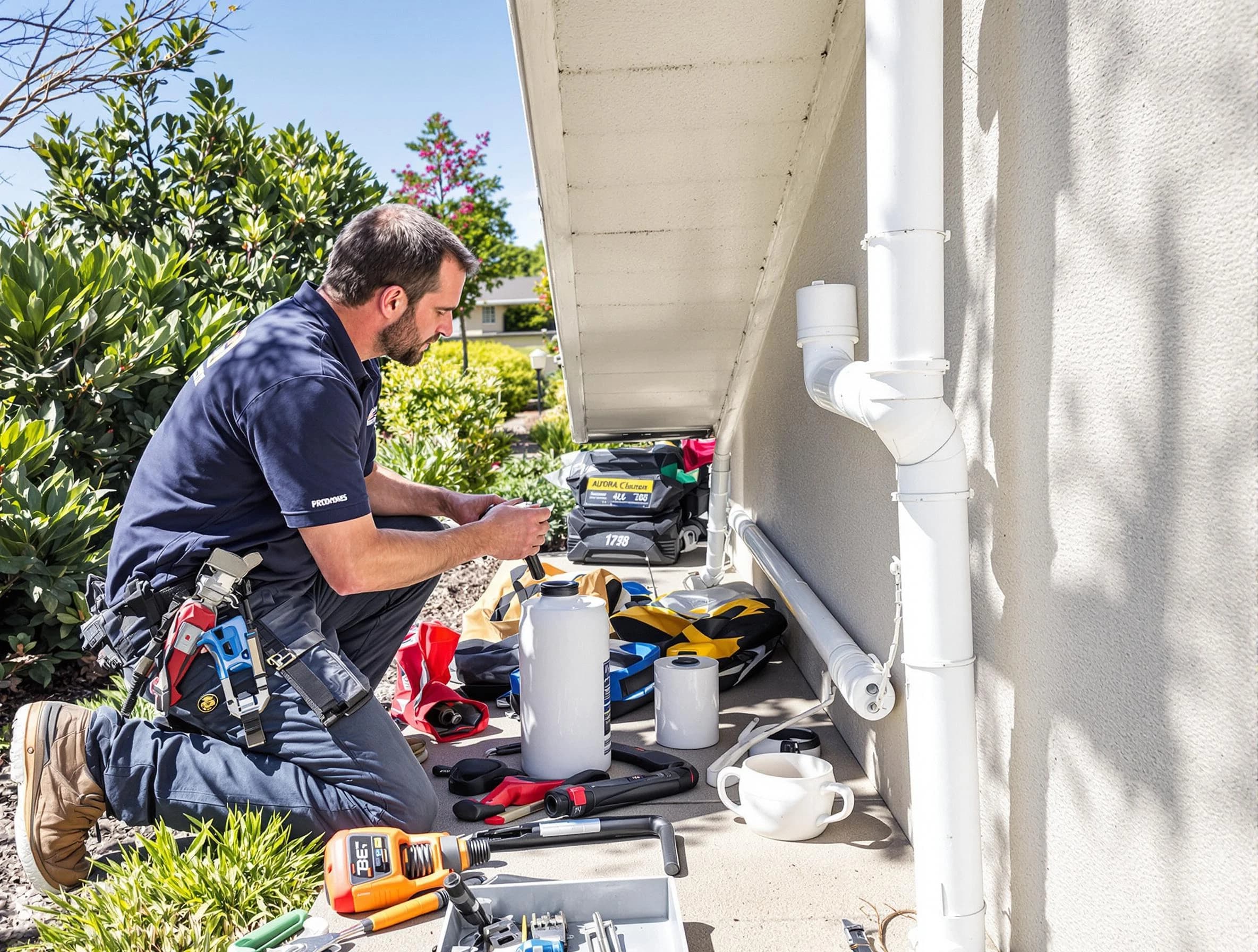 Twinsburg Roofing Company expert fixing a downspout in Twinsburg, OH