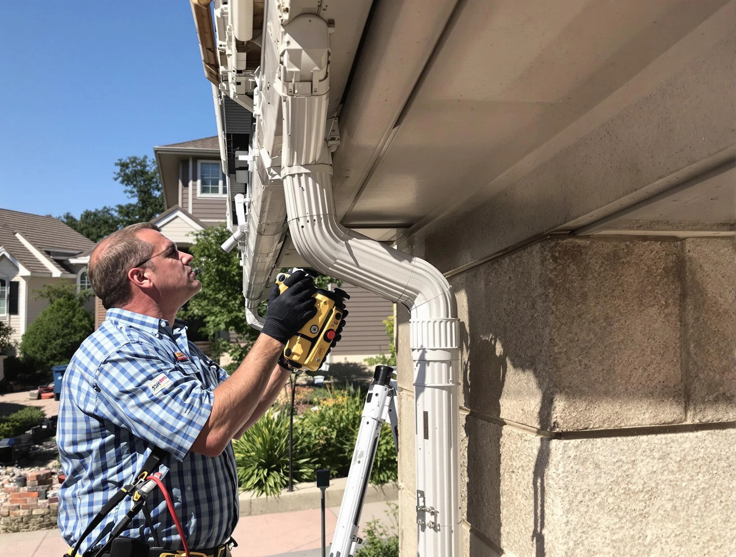 Close-up of a restored downspout system by Twinsburg Roofing Company in Twinsburg, OH