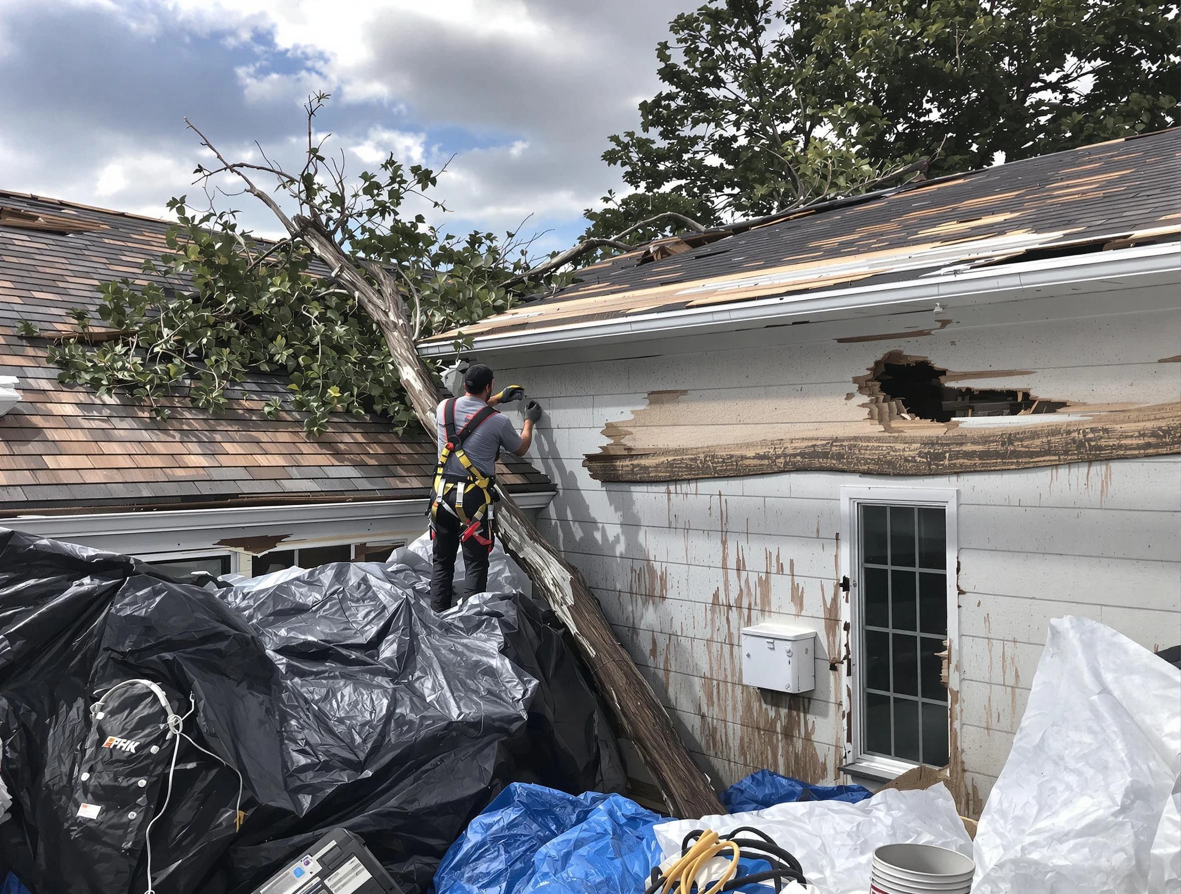 Twinsburg Roofing Company technicians handling urgent roof damage in Twinsburg, OH