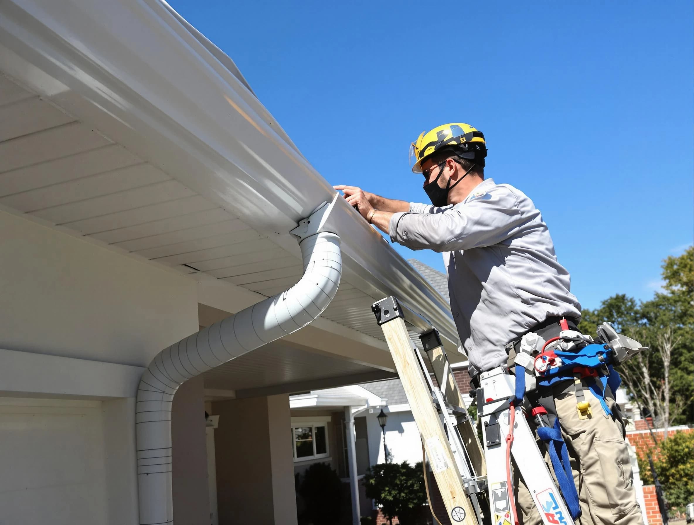 Close-up on a freshly sealed gutter joint by Twinsburg Roofing Company in Twinsburg, OH