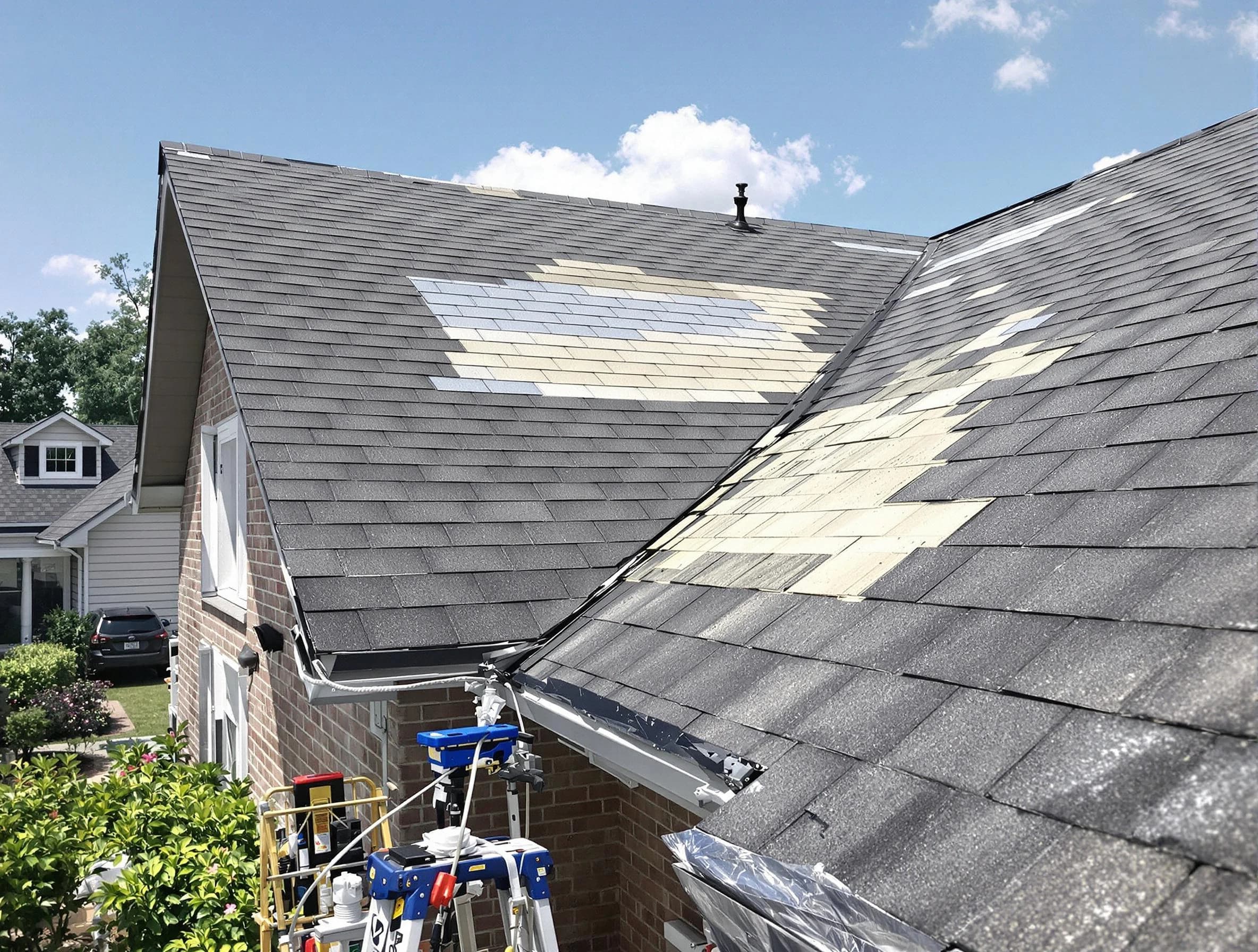 Close-up of roof repairs by Twinsburg Roofing Company in Twinsburg, OH