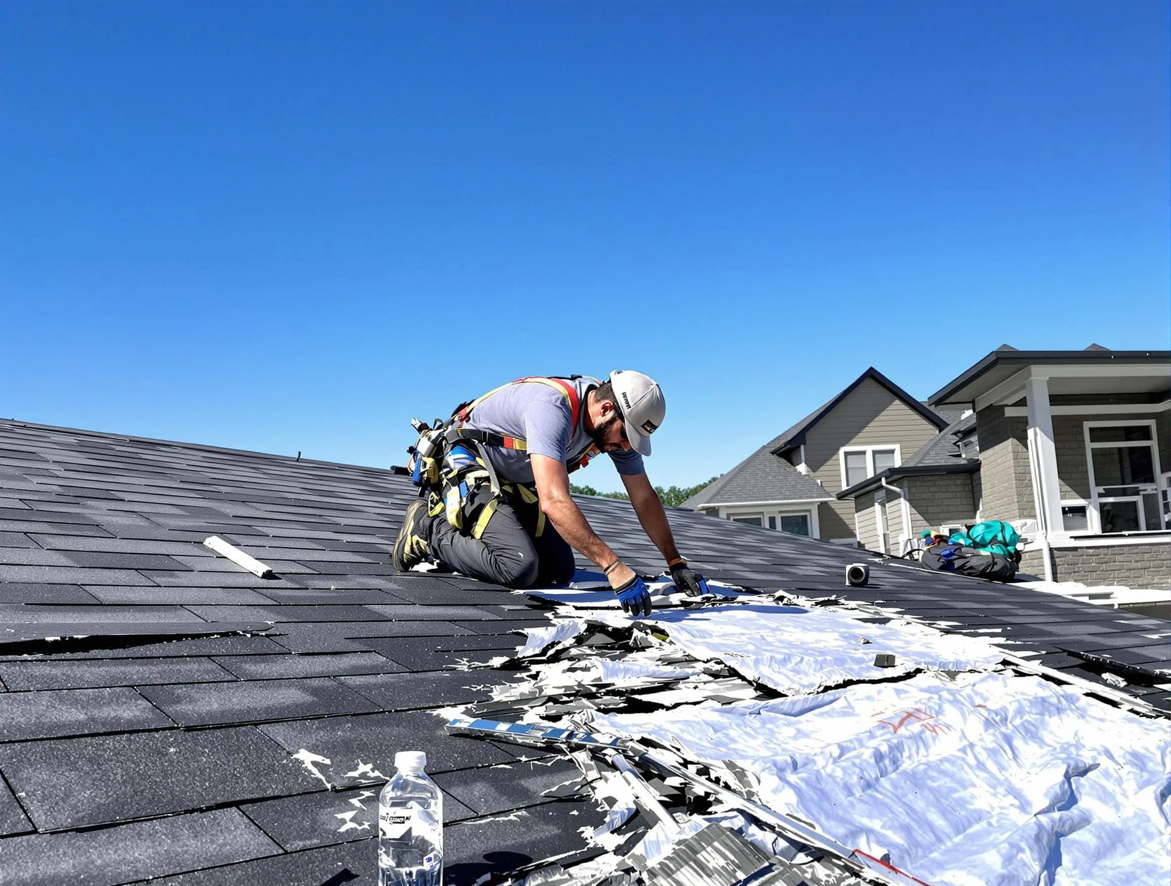 Twinsburg Roofing Company repairing a roof section in Twinsburg, OH