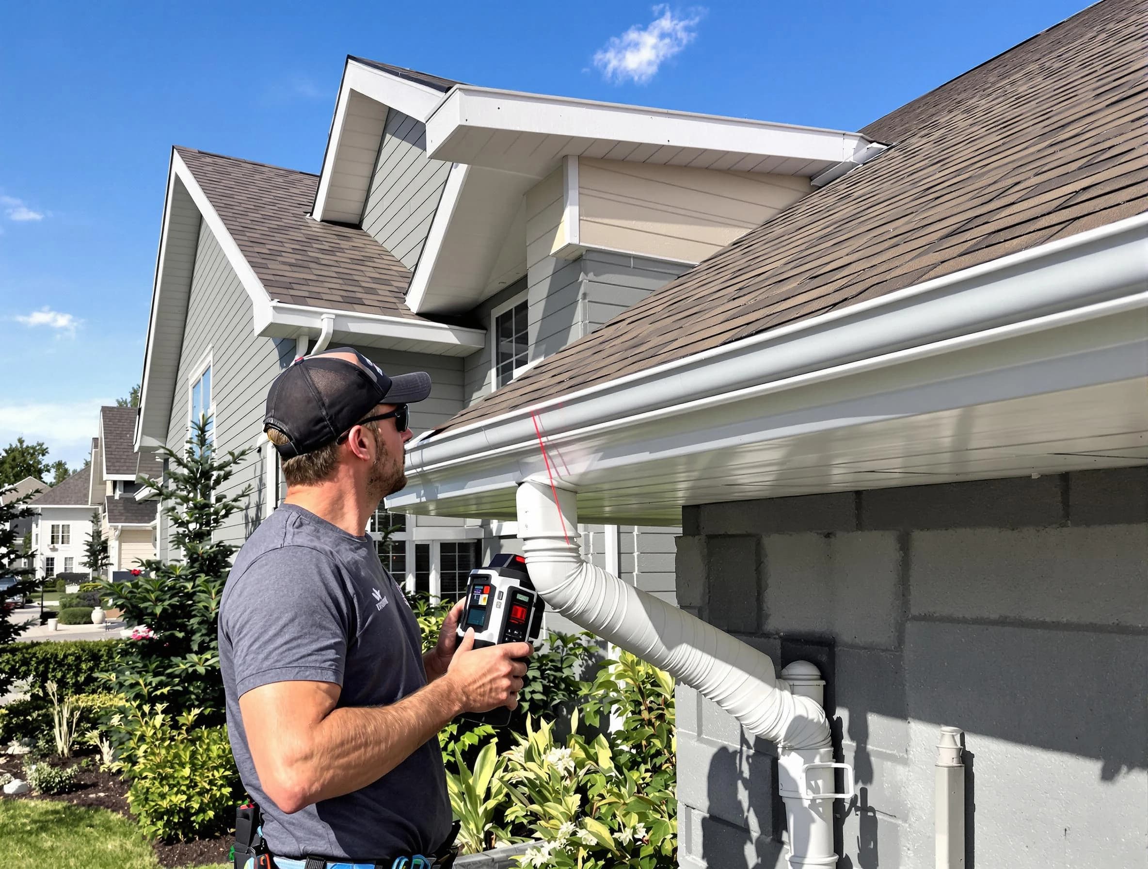 Twinsburg Roofing Company installing seamless gutters in Twinsburg, OH