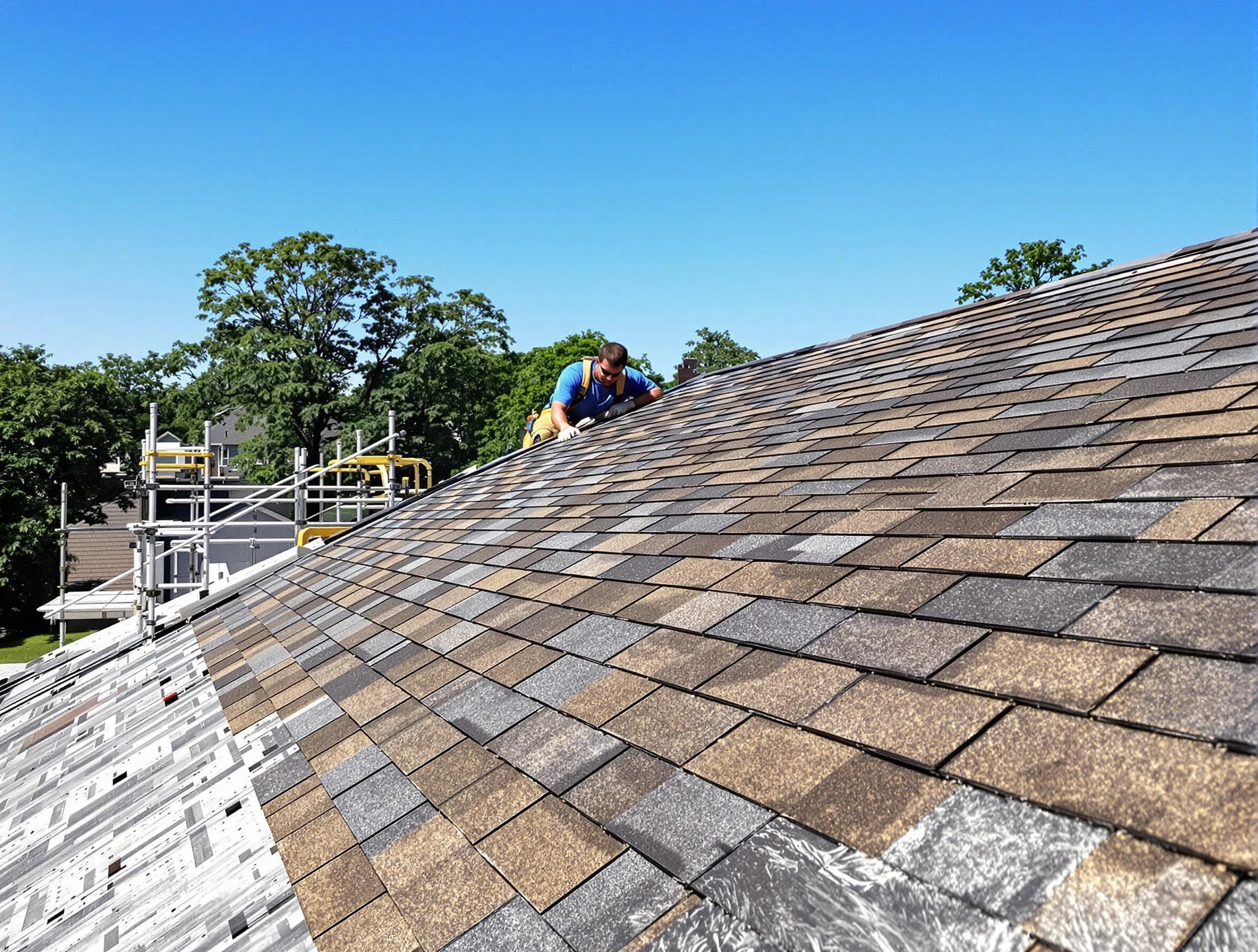 Close-up of new shingles installed by Twinsburg Roofing Company in Twinsburg, OH